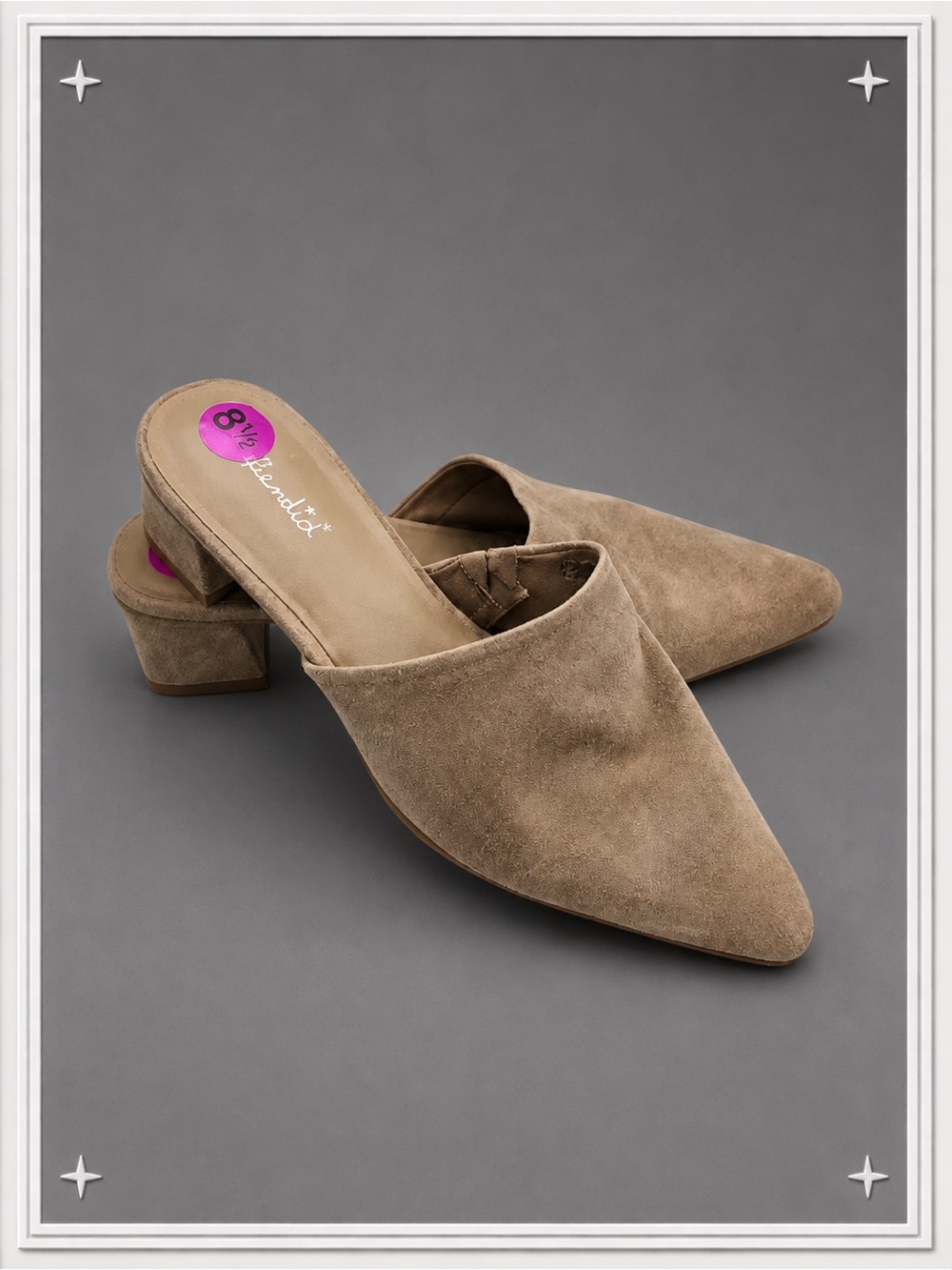 "Lyn" Taupe Suede Pointed Toe Mule Slides | Women's 8.5